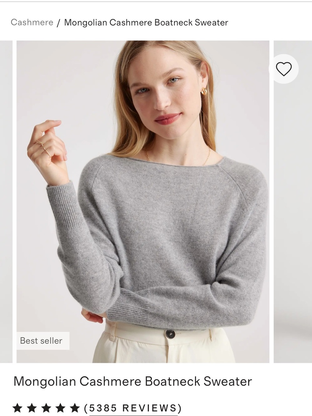 Quince Light Gray Cashmere Boatneck Sweater